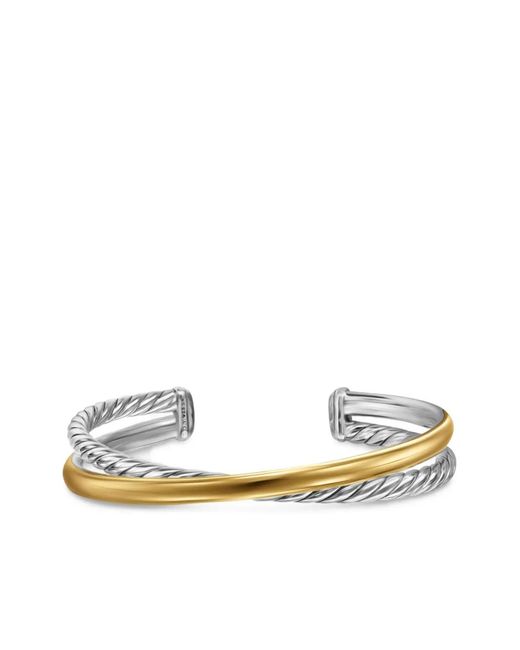 David Yurman White 14Kt And Sterling Crossover Two Row Cuff Bracelet (11Mm)