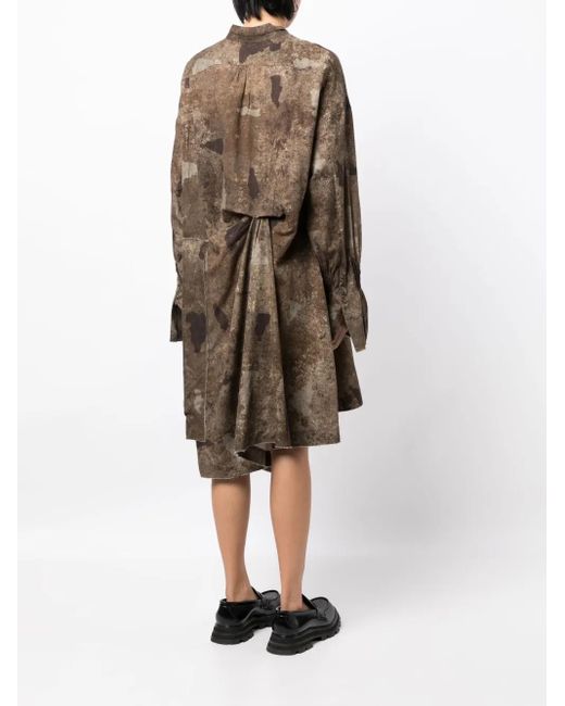 Ziggy Chen Brown Irratic Fold Collage Shirtdress