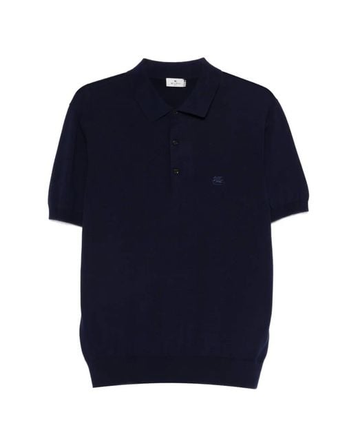 Etro Blue Embroidered Polo Shirt for men