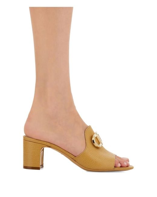 Ferragamo Metallic Mid Heels Slide With Gancini Buckle