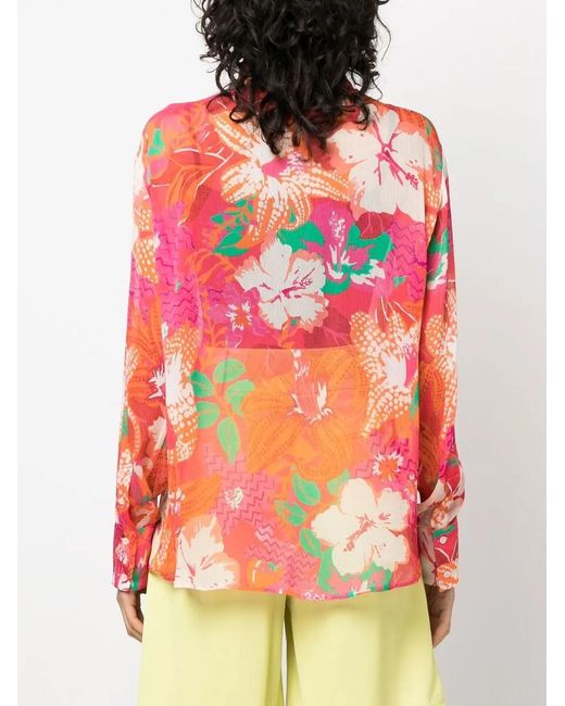 MSGM Red Chemise En Crêpe De Chine À Fleurs