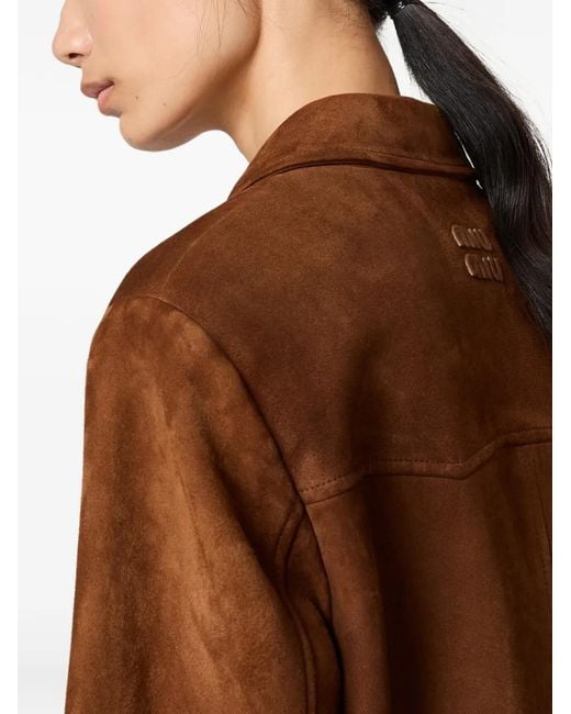 Miu Miu Brown Waxed Suede Leather Blouson Jacket