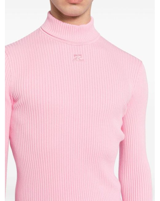 Courreges Pink Logo-appliqué Ribbed-knit Jumper for men