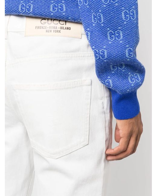 Gucci White Logo-Patch Raw-Cut Jeans for men