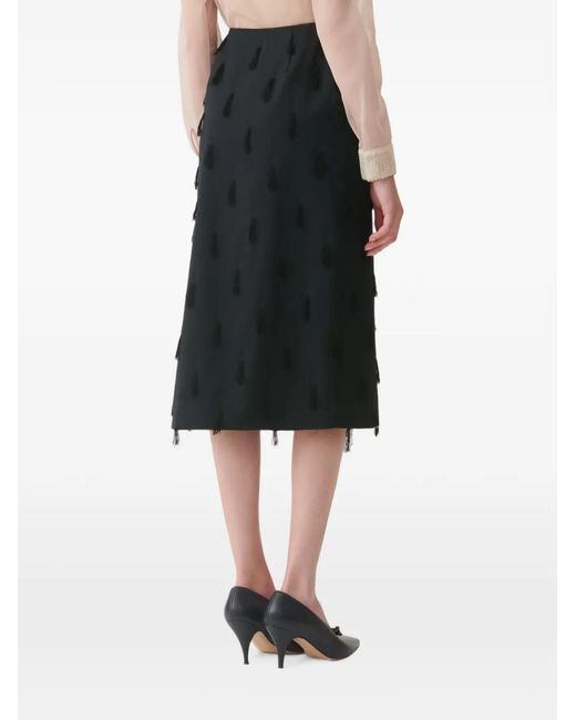 Fabiana Filippi Black Tassel-Embellished Wrap Midi Skirt