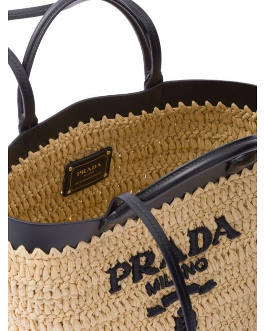 Prada Natural Leather-trimmed Woven Tote Bag