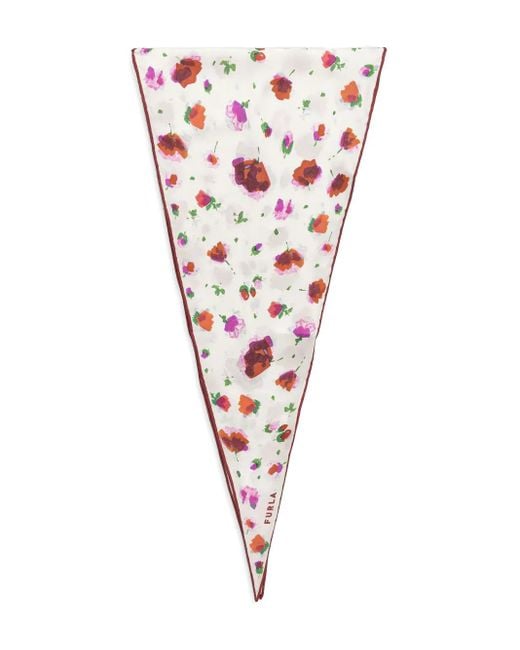 Furla White Floral-print Silk Scarf