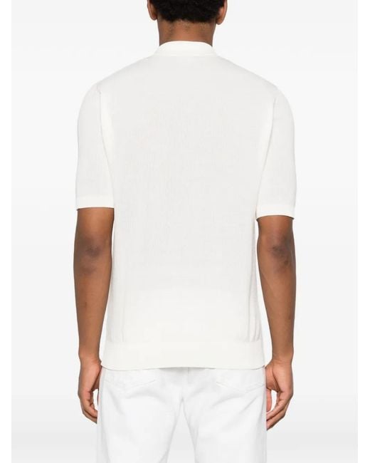 Eleventy White Half-Zip Short-Sleeve Polo Shirt for men