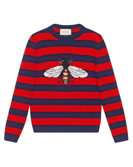 Gucci Striped Wool Sweater With Bee in Blue for Men | Lyst