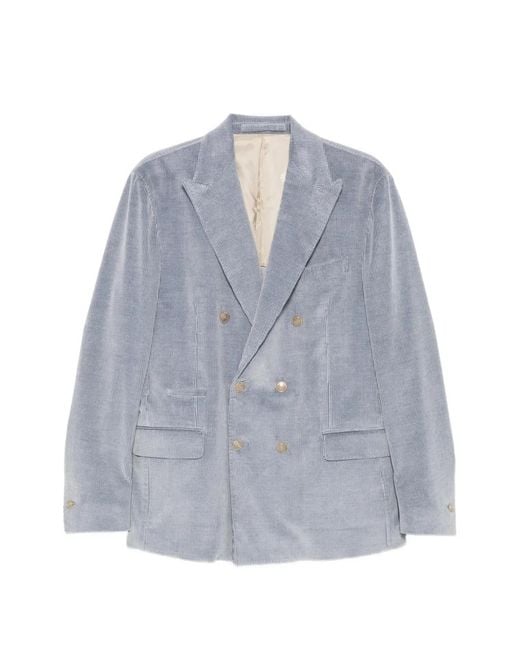 Eleventy Blue Double-Breasted Corduroy Blazer for men