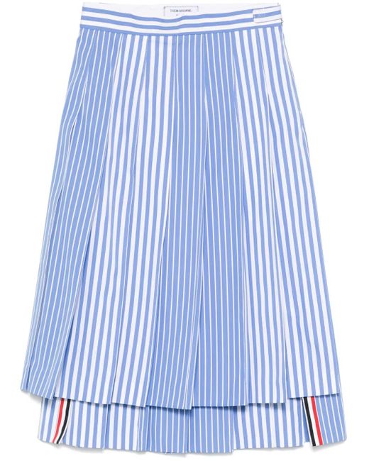 Thom Browne Blue Pleated Striped Midi Skirt