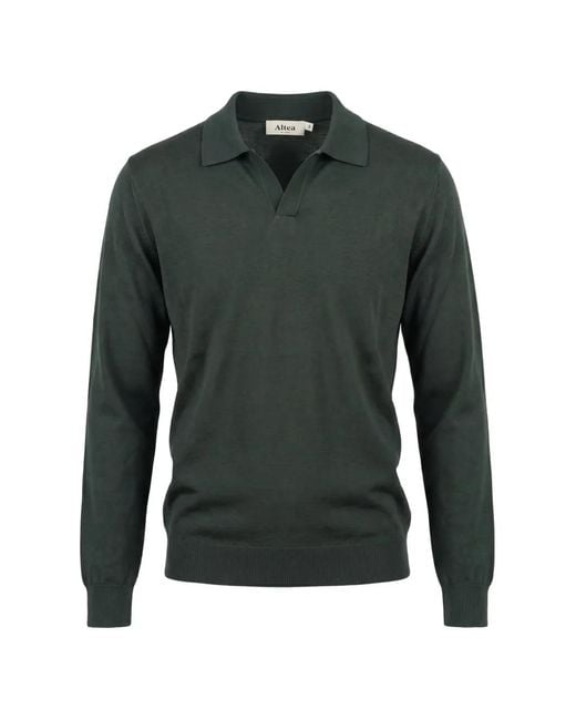 Altea Green Polo-Collar Long-Sleeve Sweater for men