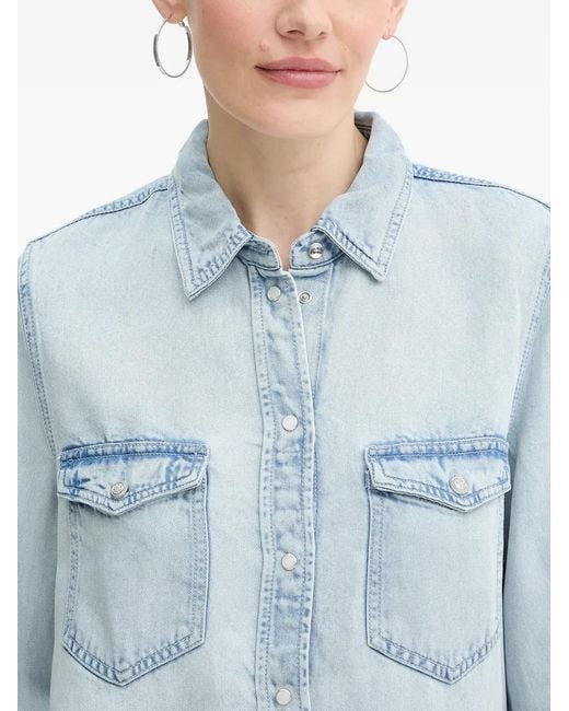 Guess Blue Pocket Buttoned Top
