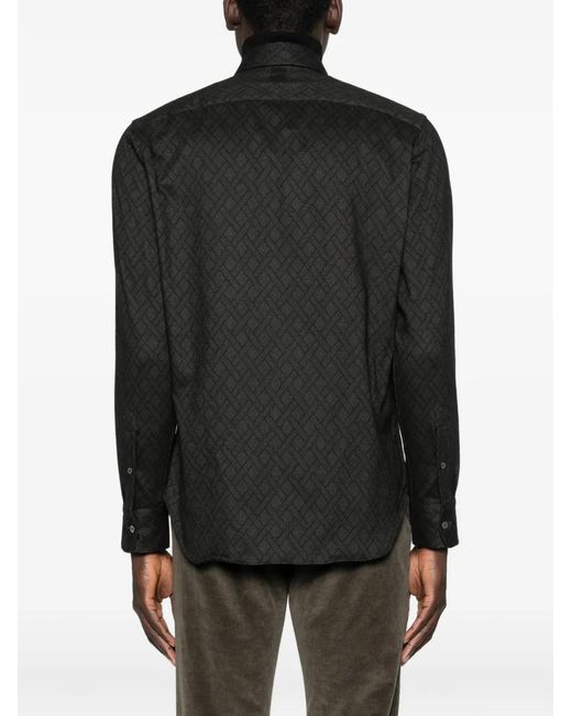 Canali Black Long-Sleeve Patterned Shirt for men