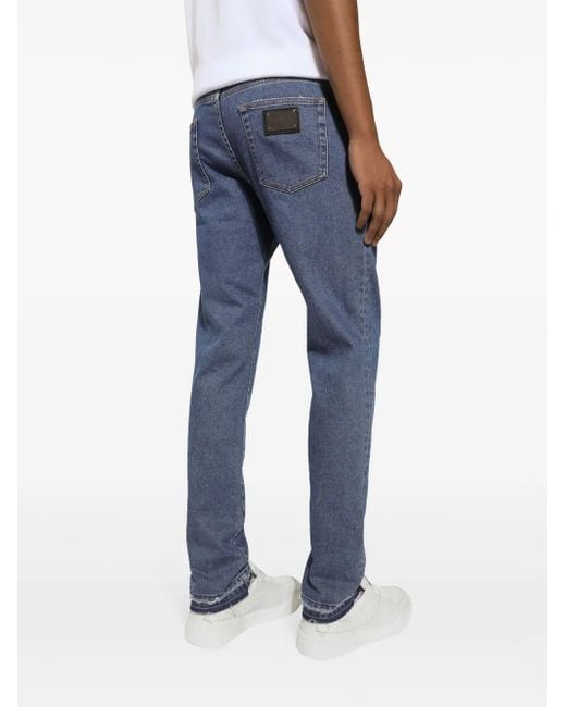 Dolce & Gabbana Blue Slim-Cut Logo-Patch Jeans for men