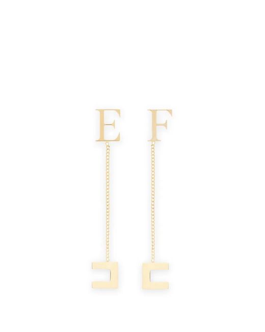 Elisabetta Franchi White Chain Earrings With Logo