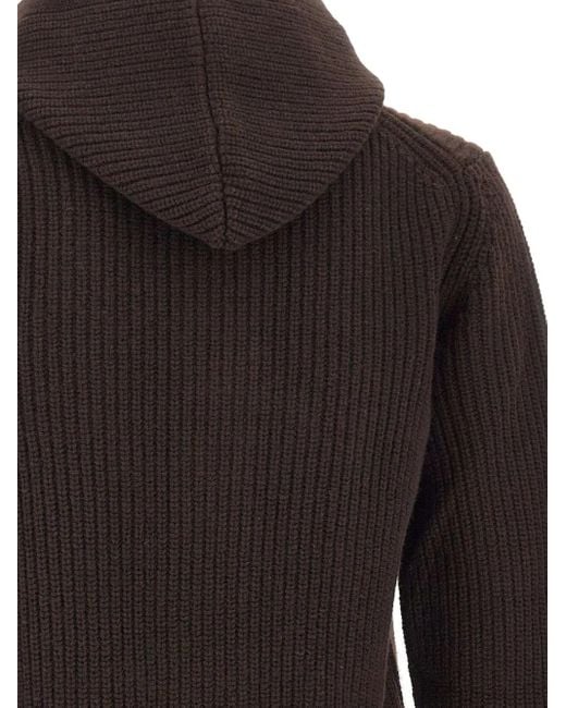FILIPPO DE LAURENTIIS Gray Hooded Ribbed Cardigan for men