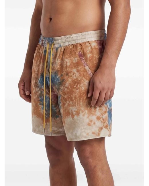 Rhude Brown Tie-Dye Swim Shorts for men