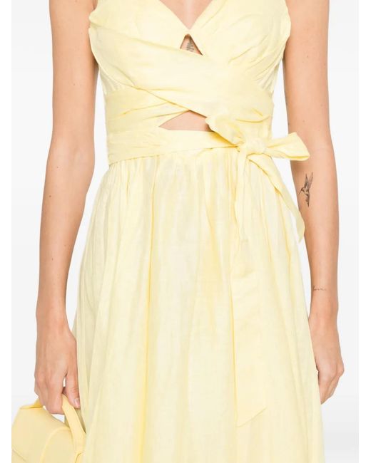 Zimmermann Yellow Shirred Mini Dress With Adjustable Straps And Cut-Out Detail
