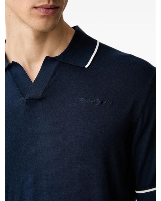 Karl Lagerfeld Blue Contrast-Trim Logo-Embroidered Polo Shirt for men