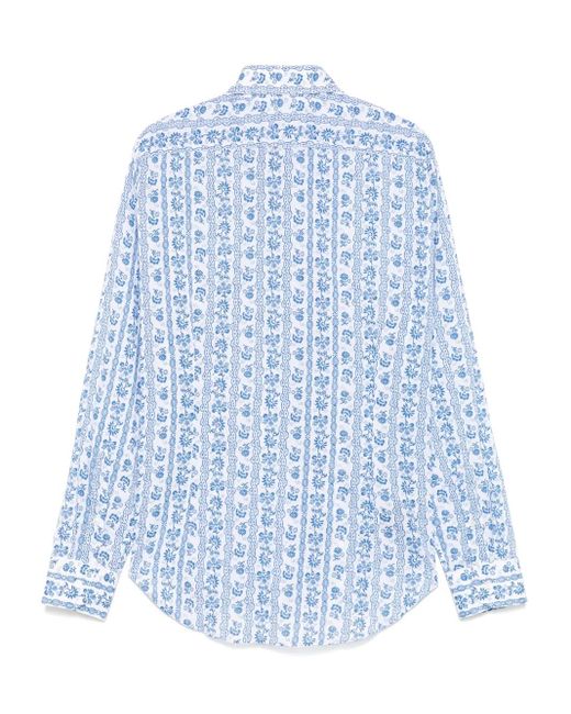 Fedeli Blue Floral-Print Shirt for men