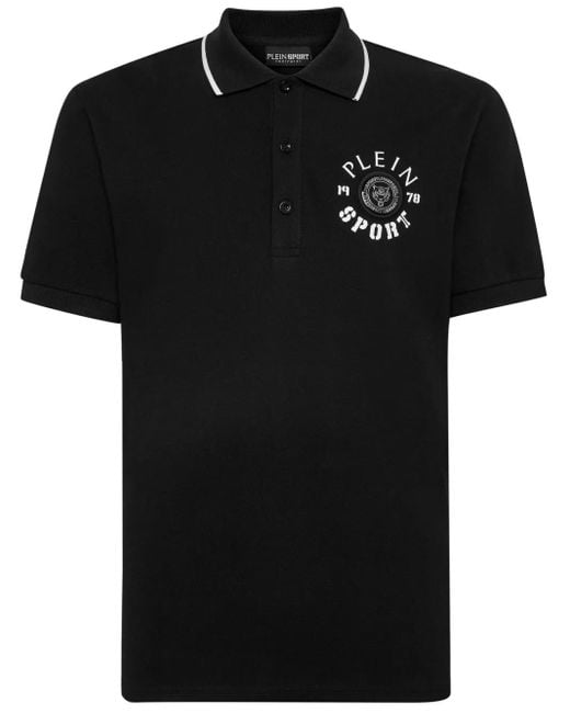 Philipp Plein Black Logo-Appliqué Cotton Polo Shirt for men