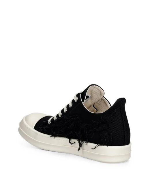 Rick Owens Black Distressed Low-Top Sneakers
