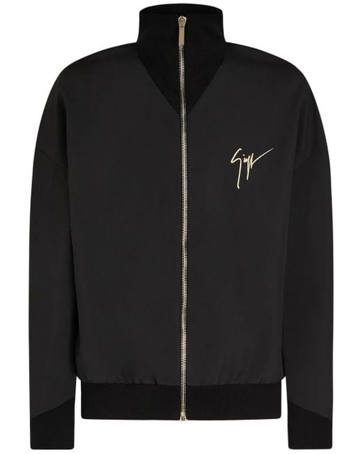 Giuseppe Zanotti Black Embroidered-Logo Zip-Up Bomber Jacket for men