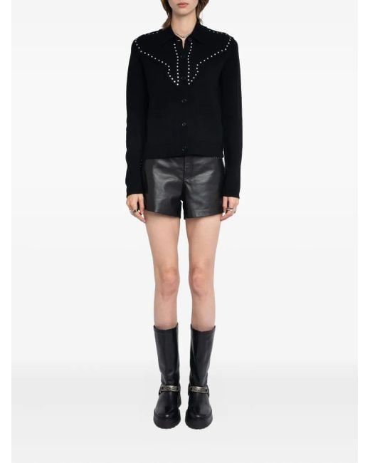 Zadig & Voltaire Black Stud-Embellished Crew-Neck Cardigan
