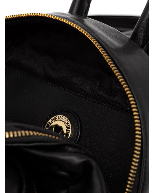 Love Moschino Black Quilted Logo-Patch Backpack