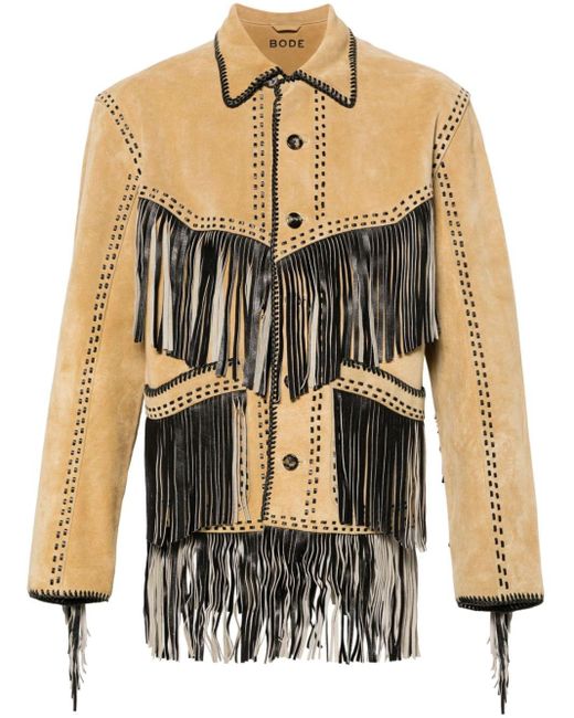 Bode White Appalachian Fringed Suede Jacket for men