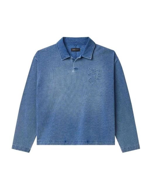 Purple Brand Blue Logo-Detail Long-Sleeve Polo Shirt