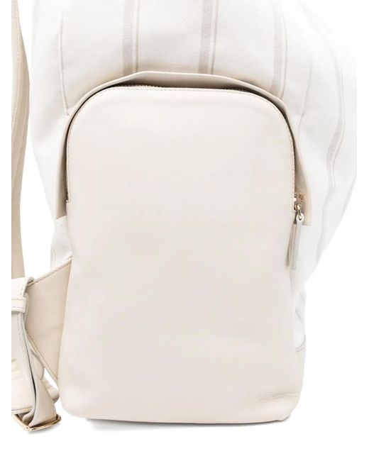 Eleventy White Striped-Pattern Drawstring Backpack for men