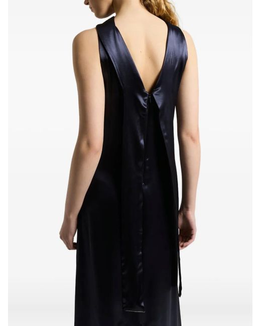 Peserico Blue Mock-Neck Satin-Effect Dress