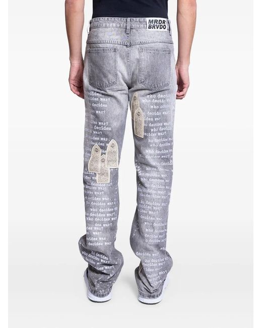 Who Decides War Gray Scripture-Print Jeans for men