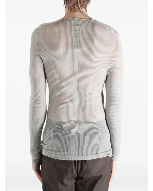 Rick Owens Gray Ribbed-Knit Semi-Sheer T-Shirt for men