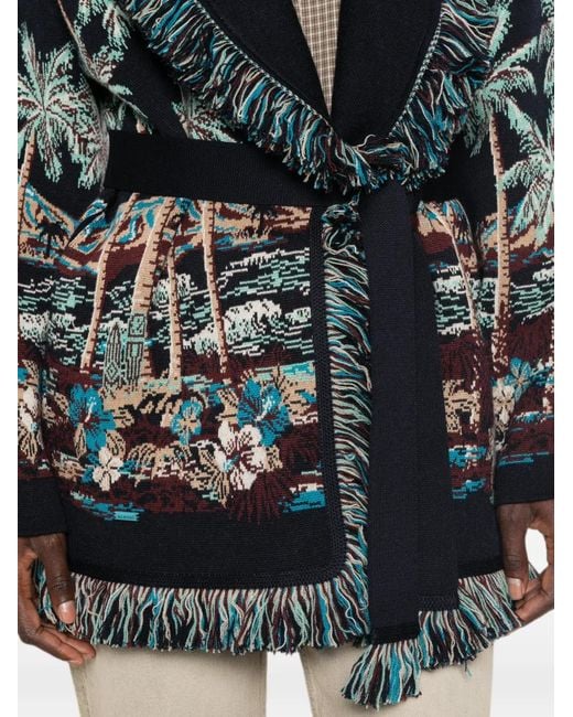 Alanui Black Fringe-Trimmed Jacquard Coat