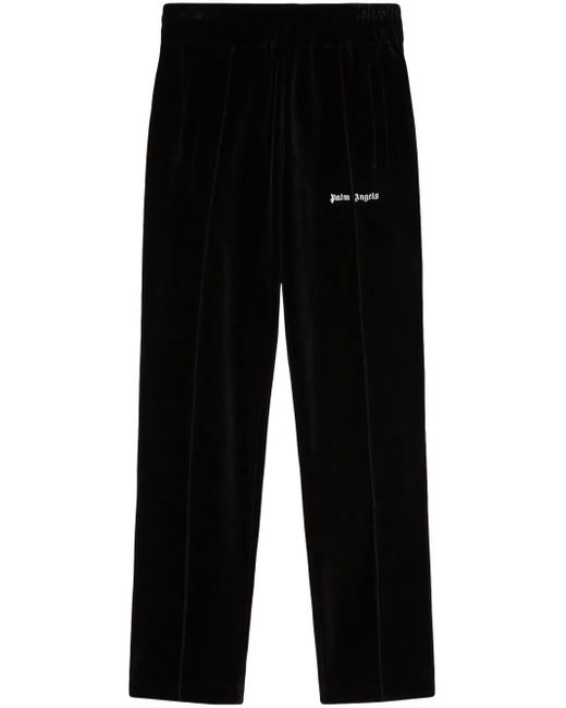 Palm Angels Black Logo-print Velvet Track Pants for men