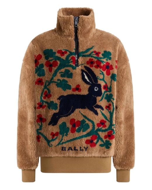 Bally Brown Half-zip Rabbit Graphic Sweatshirt