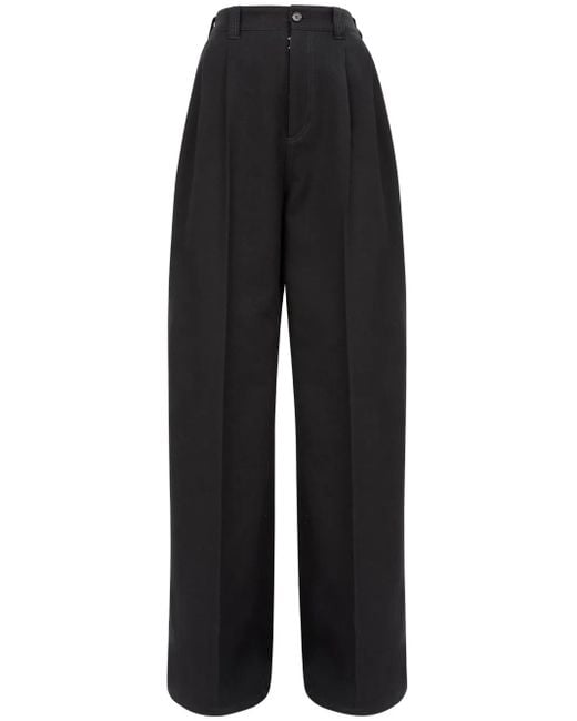 Maison Margiela Black High-Waisted Pleated Wide-Leg Trousers