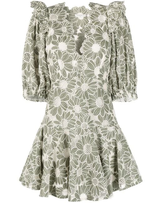 Sandro Green Floral Open-knit Mini Dress