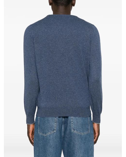 Brunello Cucinelli Blue Crew-Neck Long-Sleeve Sweater for men