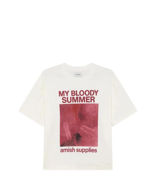 AMISH White Graphic-Print T-Shirt