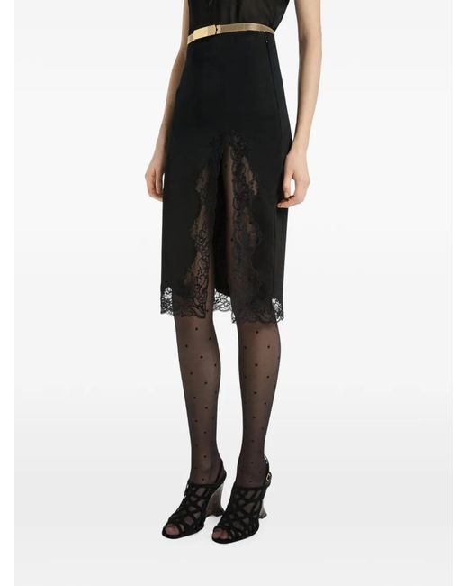 Balmain Black Knit Midi Skirt With Lace