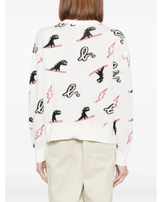 SPORT b. by agnès b. White Dino Christmas Sweater Cardigan