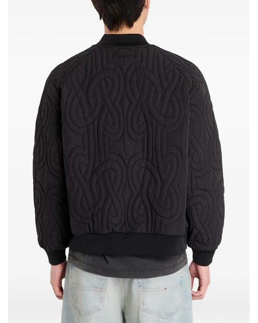 Filling Pieces Black Quilted Bomber Jacket for men