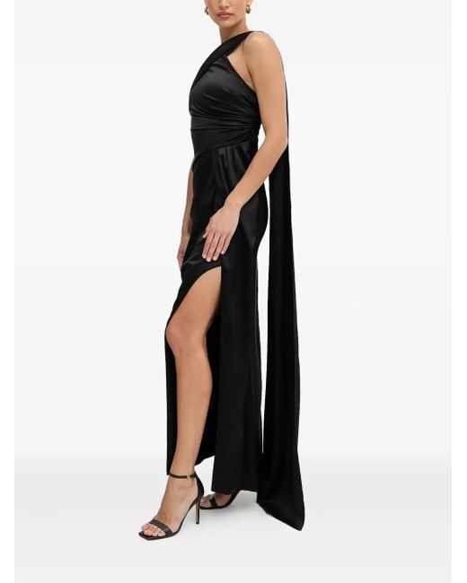 Marciano Black One-Shoulder Draped Maxi Dress