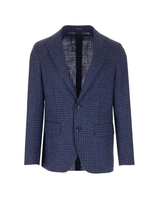 Al Duca D'aosta Blue Check-Pattern Single-Breasted Blazer for men