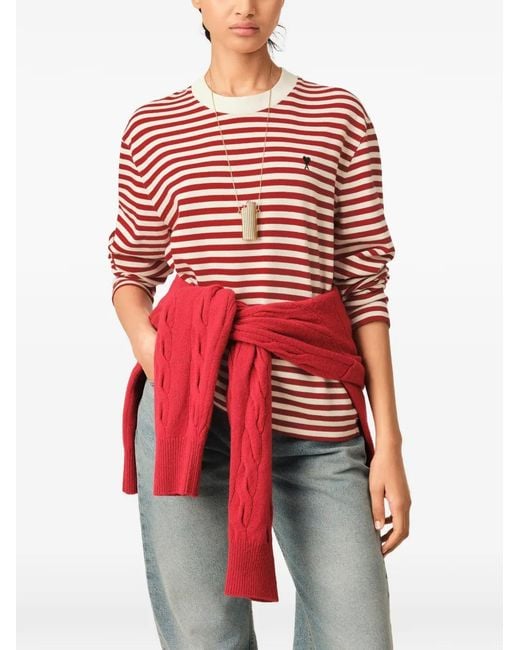 AMI Red Mariniere Cotton T-Shirt With Ami De Coeur