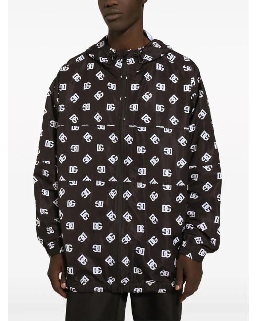 Dolce & Gabbana Black Monogram-Print Hooded Jacket for men